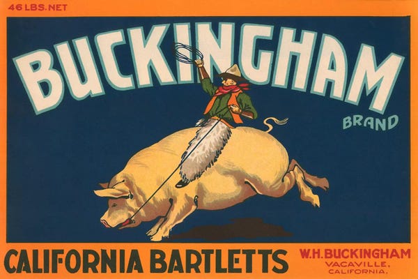 Buckingham California Bartletts Label Vintage Poster