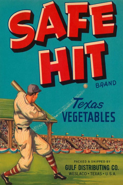 Safe Hit Brand Texas Vegetables Label Vintage Poster