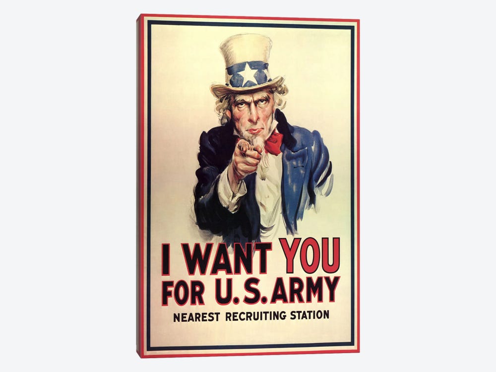 Uncle Sam: I Want You! Vintage Poster, J. M. Flagg 1-piece Canvas Print