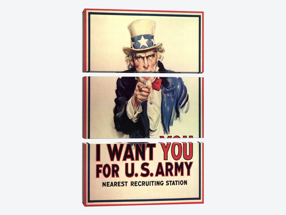 Uncle Sam: I Want You! Vintage Poster, J. M. Flagg by j. M. Flagg 3-piece Canvas Print
