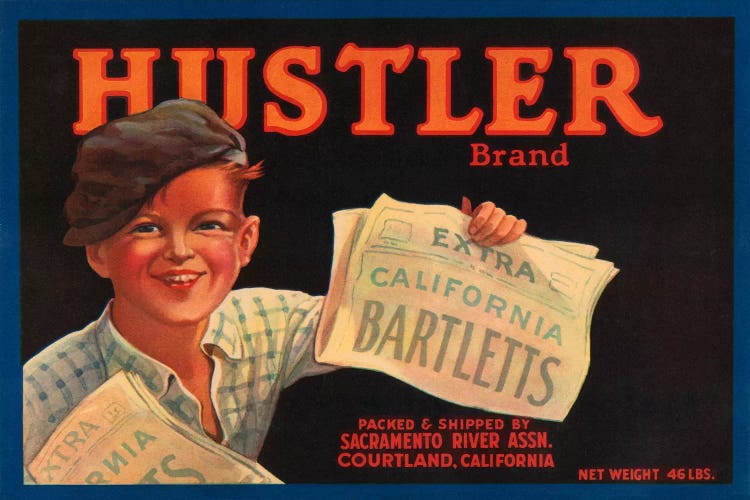 Hustler Brand California Bartletts Label Vintage Poster