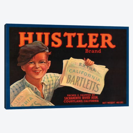 Hustler Brand California Bartletts Label Vintage Poster Canvas Print #5053} by Unknown Artist Canvas Wall Art