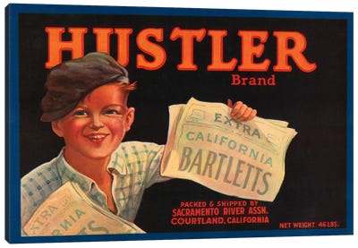Hustler Brand California Bartletts Label Vintage Poster Canvas Art Print - Tan Art