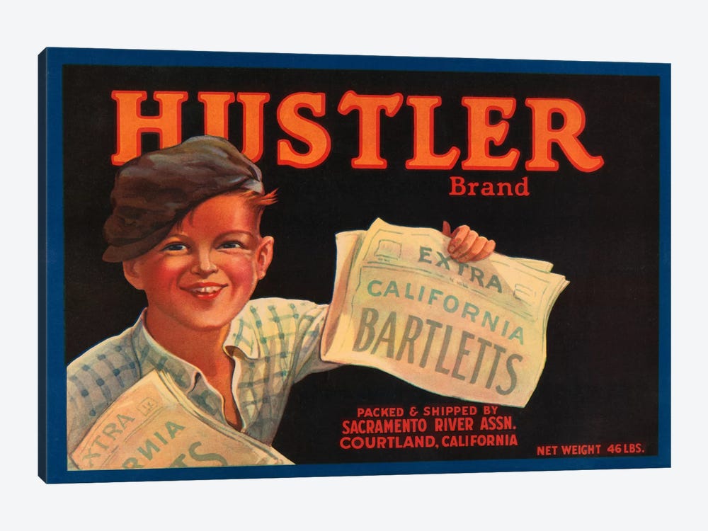 Hustler Brand California Bartletts Label Vintage Poster by Unknown Artist 1-piece Canvas Wall Art