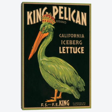 King Pelican Brand California Lettuce Label Vintage Poster Canvas Print #5054} by Unknown Artist Canvas Print