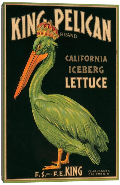 King Pelican Brand California Lettuce Label Vintage Poster Canvas Art Print - Pelican Art