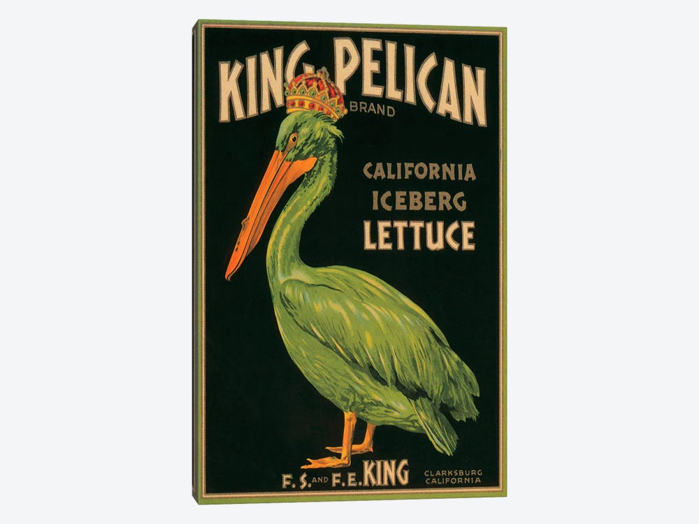 King Pelican Brand California Iceberg Lettuce Vintage Produce Metal Sign 