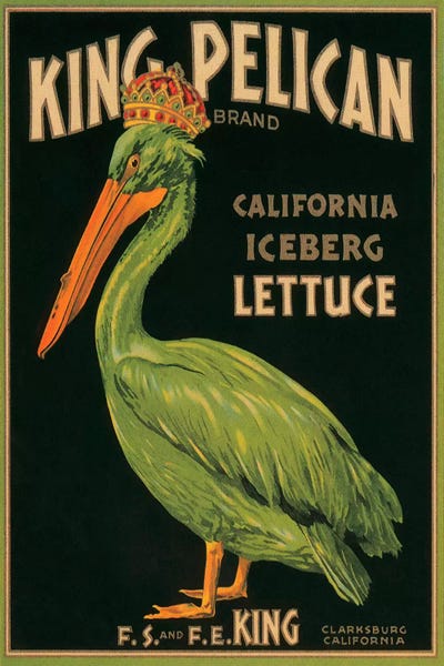 Vintage Kitchen Posters: King Pelican Brand California Lettuce Label Vintage Poster by Unknown Artist