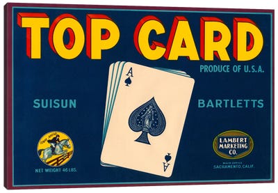 Top Card Brand Suisun Bartletts Lebel Vintage Poster Canvas Art Print - Gambling Art