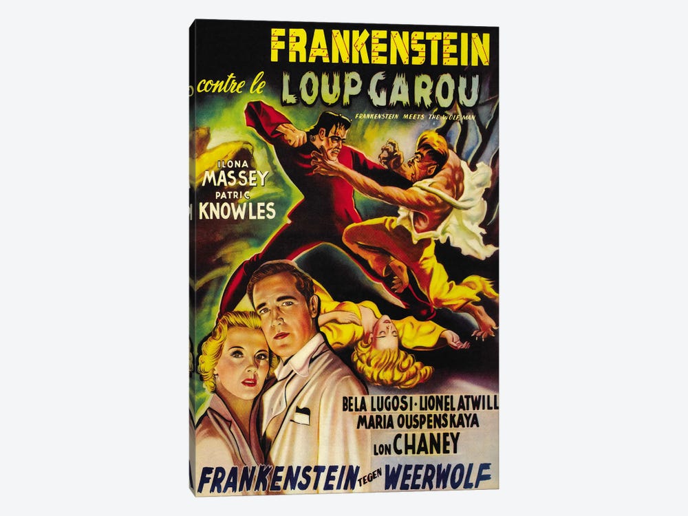 Frankenstein Meets The Wolf Man Movie Vintage Poster by Unknown Artist 1-piece Canvas Art