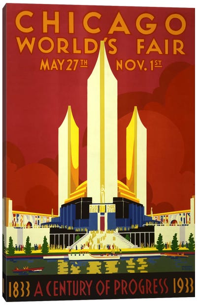 Chicago World's Fair 1933 Vintage Poster Canvas Art Print - 3-Piece Vintage Art