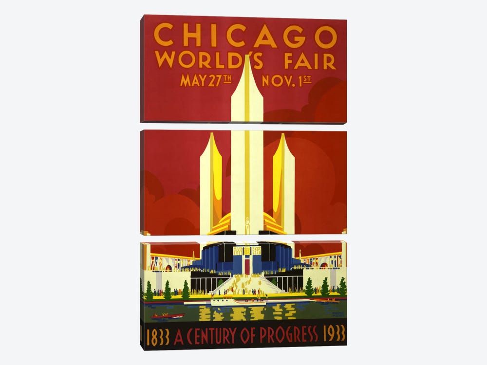 Chicago World's Fair 1933 Vintage Poster by Unknown Artist 3-piece Canvas Art Print