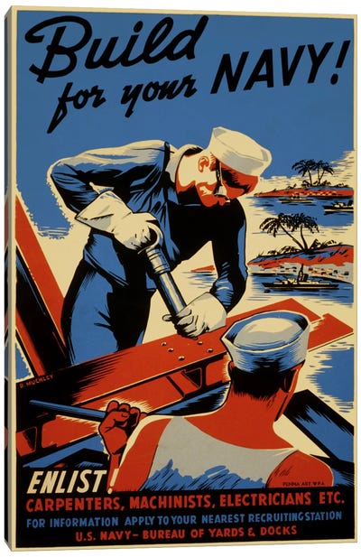 Build For Your Navy! Recruiting Vintage Poster Canvas Art Print - Military Art