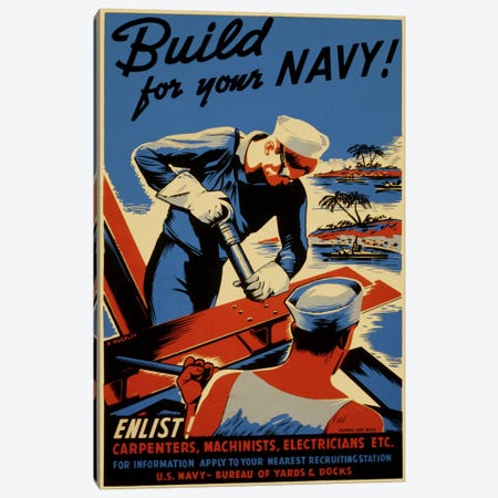 Build For Your Navy! Recruiting Vintage Poster Canvas Print #5075} by Unknown Artist Art Print