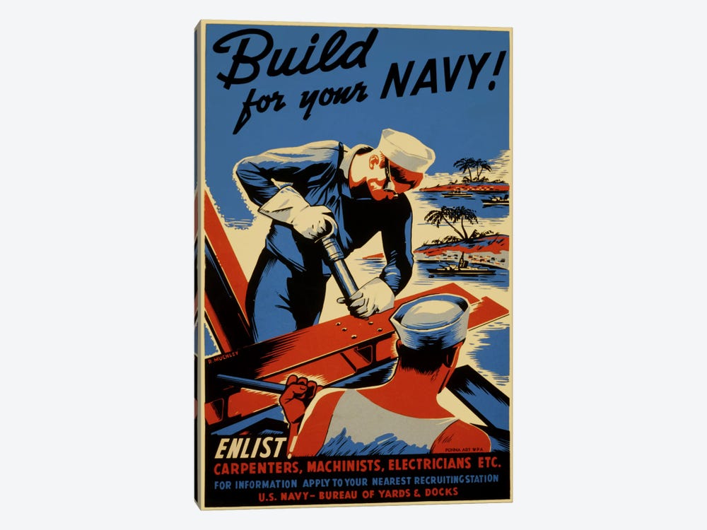 Build For Your Navy! Recruiting Vintage Poster 1-piece Canvas Artwork