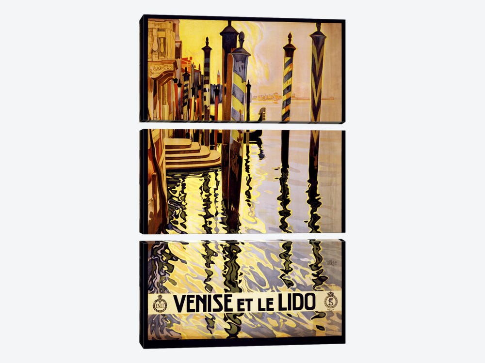 Venise Et Le Lido Venice Italy Vintage Travel Poster by Unknown Artist 3-piece Canvas Artwork
