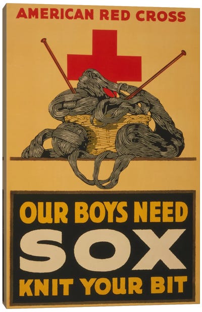 Our Boys Need Sox - Knit Your Bit American Red Cross Vintage Poster Canvas Art Print - Propaganda Posters