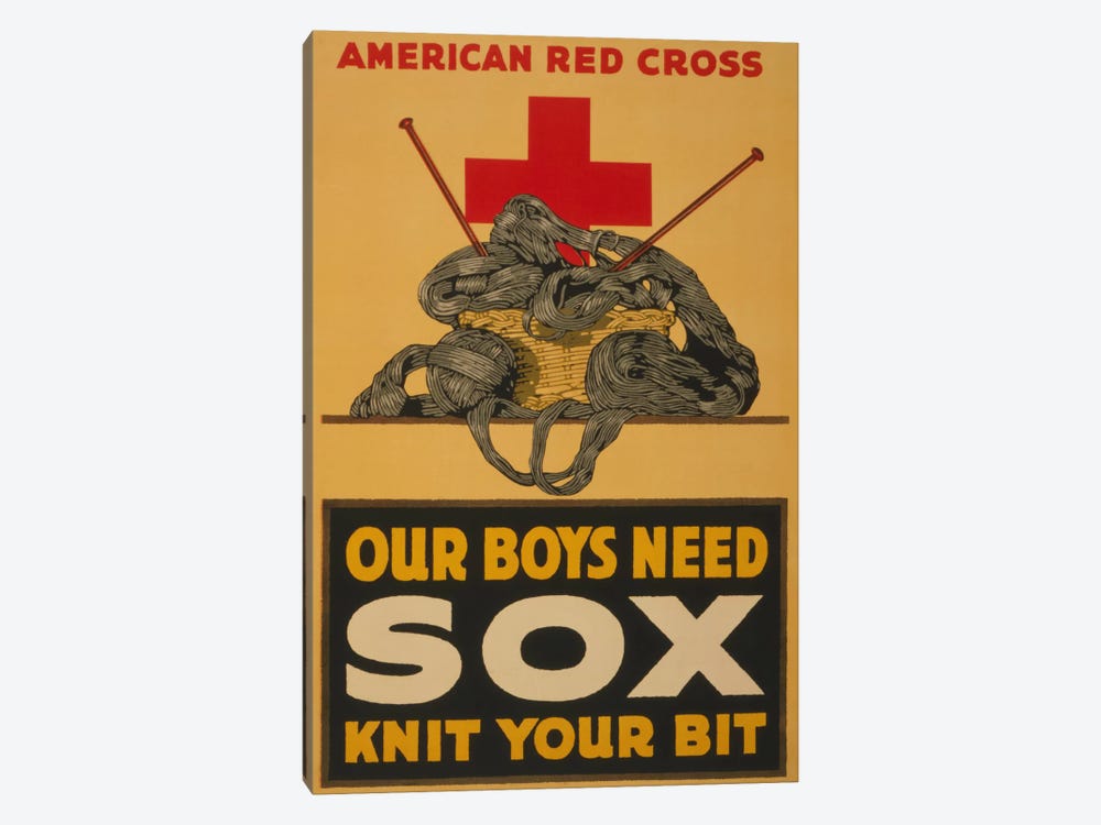 Our Boys Need Sox - Knit Your Bit American Red Cross Vintage Poster by Unknown Artist 1-piece Canvas Art Print