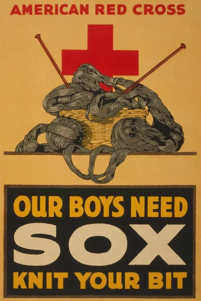 Propaganda Posters: Our Boys Need Sox - Knit Your Bit American Red Cross Vintage Poster by Unknown Artist