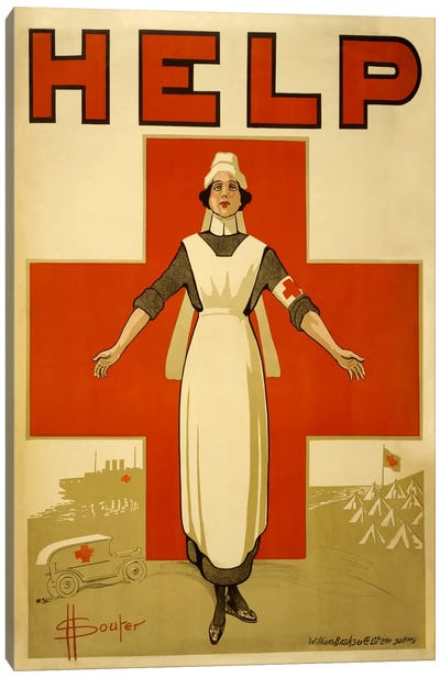 Help Australian Red Cross Vintage Poster Canvas Art Print - Nurse Art