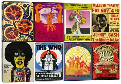 Johnny CashThe Who, Fleetwood Mac, The Doors, Jefferson Airplane Concert Poster Canvas Art Print - Music Art