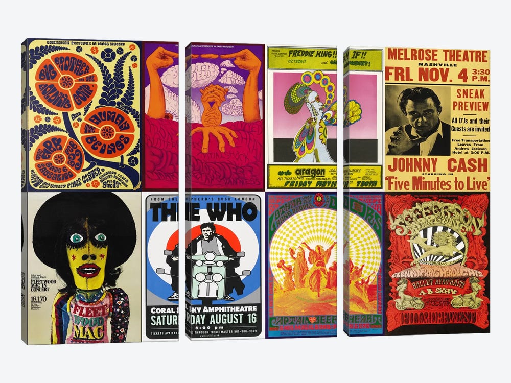 Johnny CashThe Who, Fleetwood Mac, The Doors, Jefferson Airplane Concert Poster 3-piece Canvas Art