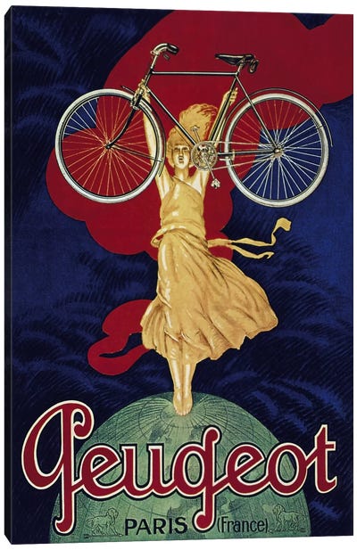 Peugeot Bicycle Advertising Vintage Poster Canvas Art Print - Man Cave Decor