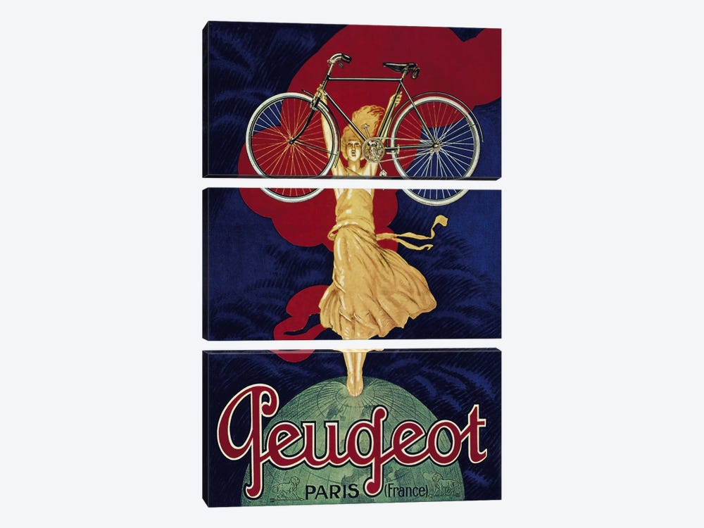 Peugeot Bicycle Advertising Vintage Poster by Unknown Artist 3-piece Canvas Art Print