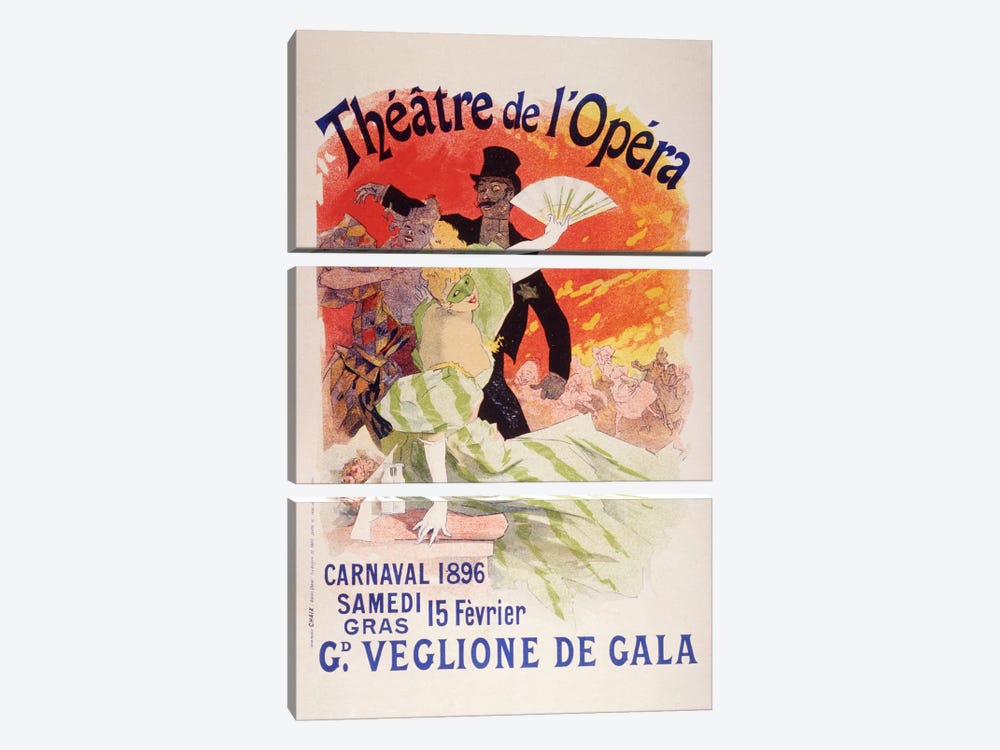 Carnaval (Veglione de Gala) - Theatre de l'Opera Vintage Poster by Unknown Artist 3-piece Canvas Art