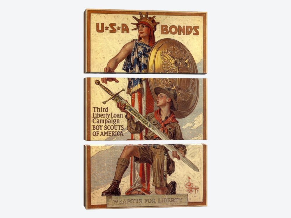 Third Liberty Loan Campaign (Boy Scouts of America) Advertising Vintage Poster by Unknown Artist 3-piece Canvas Art Print