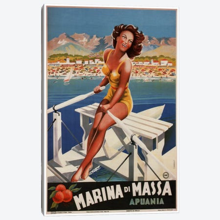 Marina di Massa (Apuania) Advertising Vintage Poster Canvas Print #5171} by Unknown Artist Art Print
