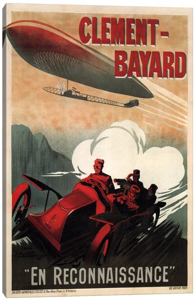 Clement - Bayard (En Reconnaissance) Advertising Vintage Poster Canvas Art Print - Blimp Art