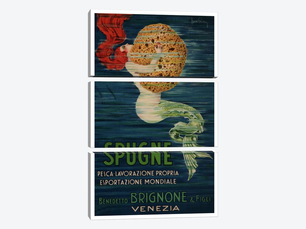 Spugne Benedetto Brignone & Figli (Venezia) Advertising Vintage Poster by Unknown Artist 3-piece Canvas Art