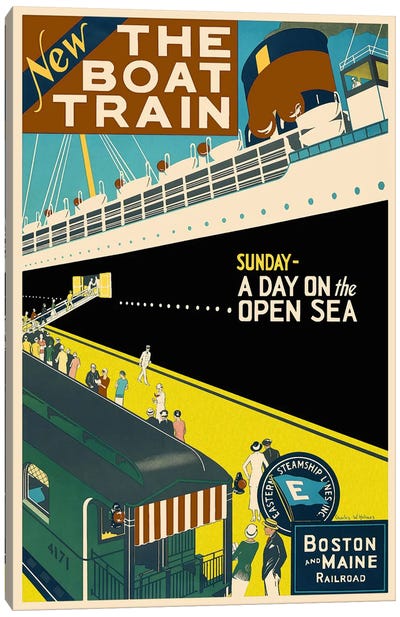 The Boat Train (Boston and Maine Railroad) Advertising Vintage Poster Canvas Art Print - Boston Art