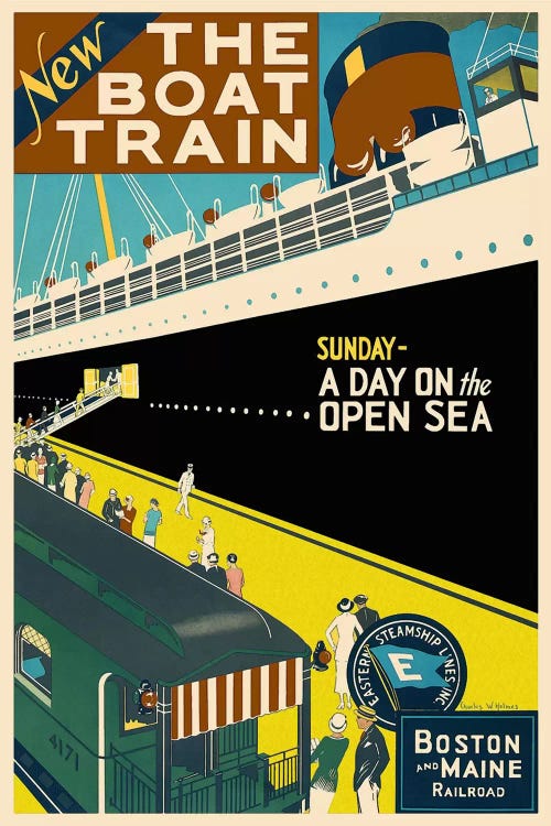 The Boat Train (Boston and Maine Railroad) Advertising Vintage Poster