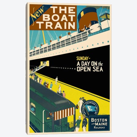 The Boat Train (Boston and Maine Railroad) Advertising Vintage Poster Canvas Print #5244} by Unknown Artist Canvas Artwork