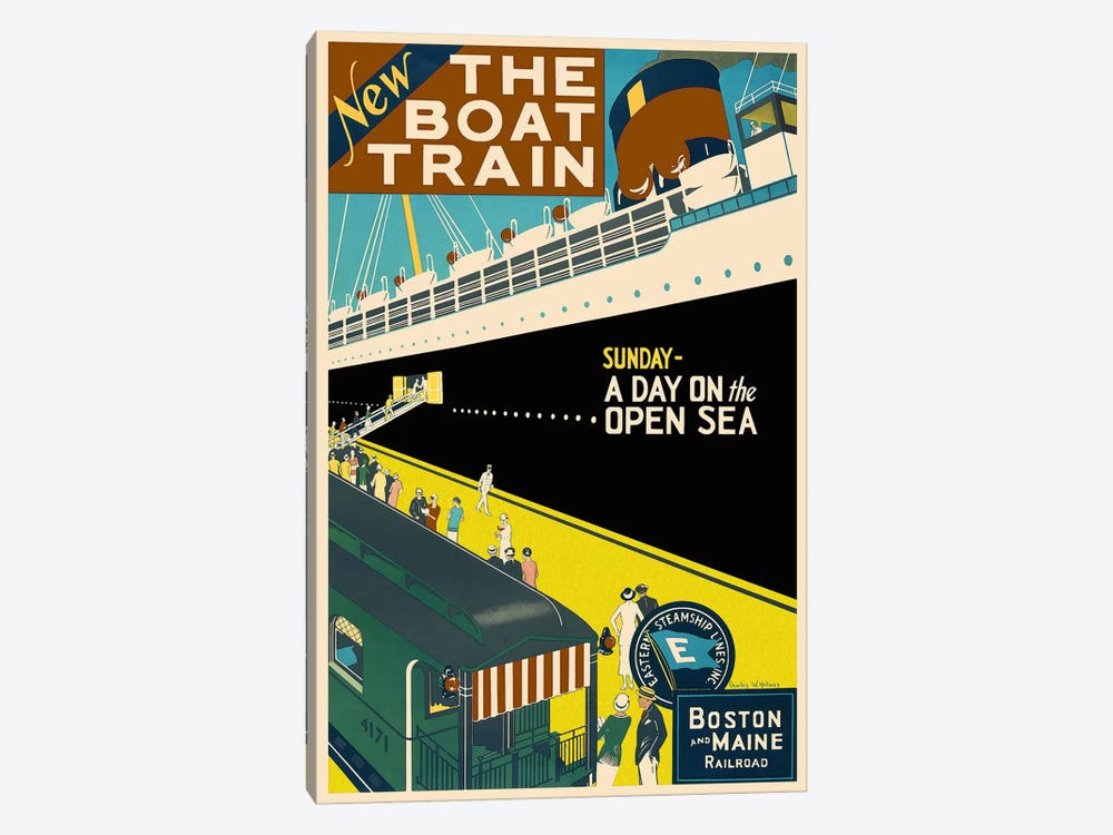 The Boat Train (Boston and Maine Railroad) Advertising Vintage Poster by Unknown Artist 1-piece Art Print