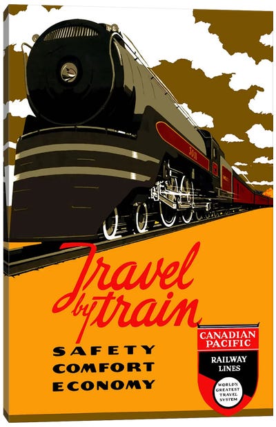 Travel by Train (Safety Comfort Economy) Advertising Vintage Poster Canvas Art Print - Train Art