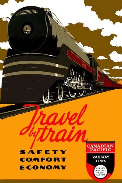 Railroads: Travel by Train (Safety Comfort Economy) Advertising Vintage Poster by Unknown Artist