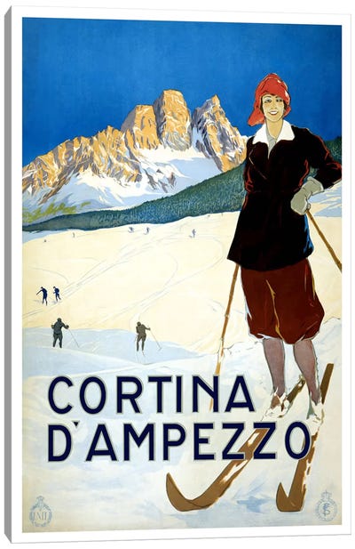 Cortina D'Ampezzo Advertising Vintage Poster Canvas Art Print - Skiing Art