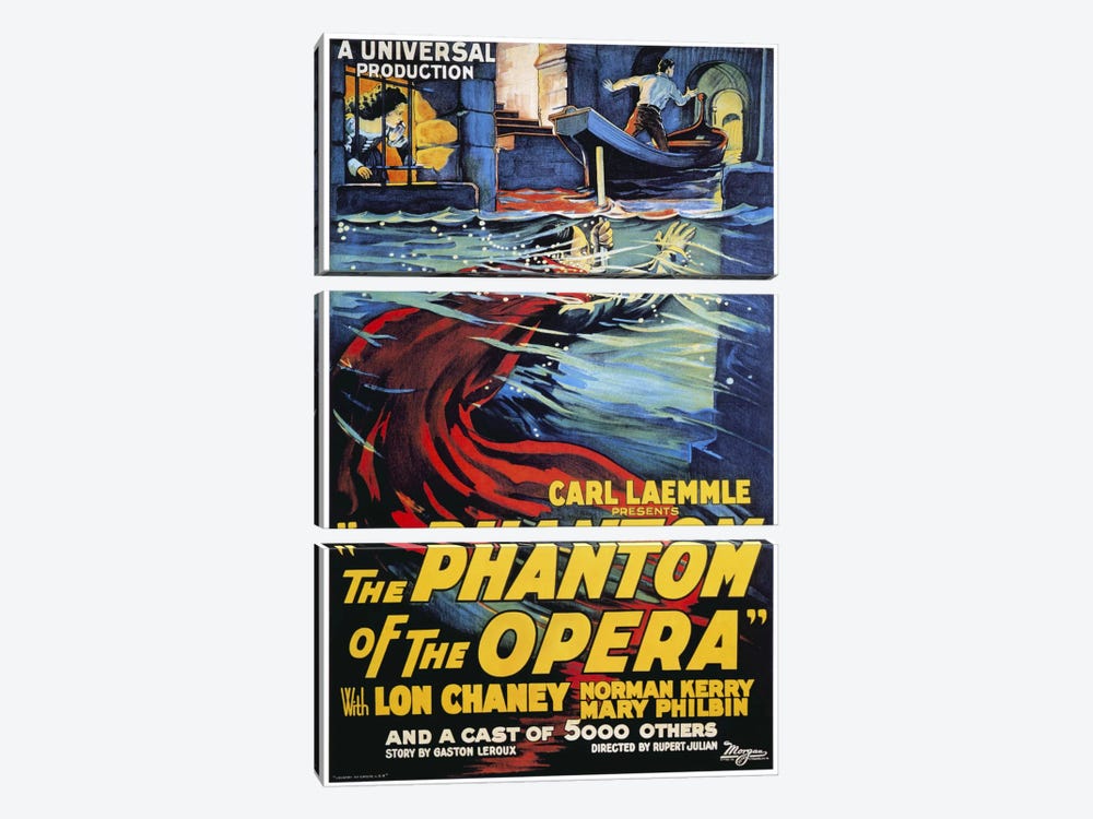 The Phantom of The Opera Advertising Vintage Poster by Unknown Artist 3-piece Canvas Print