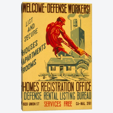 Welcome Defense Workers Advertising Vintage Poster Canvas Print #5261} by Unknown Artist Canvas Art Print