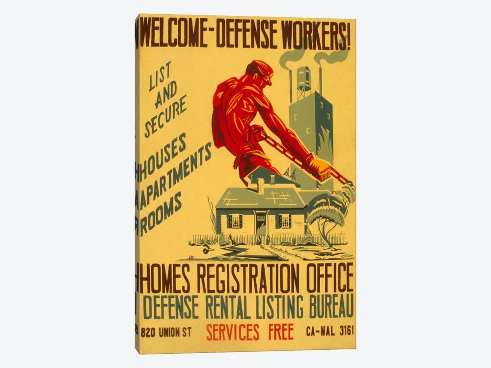 Welcome Defense Workers Advertising Vintage Poster by Unknown Artist 1-piece Canvas Wall Art