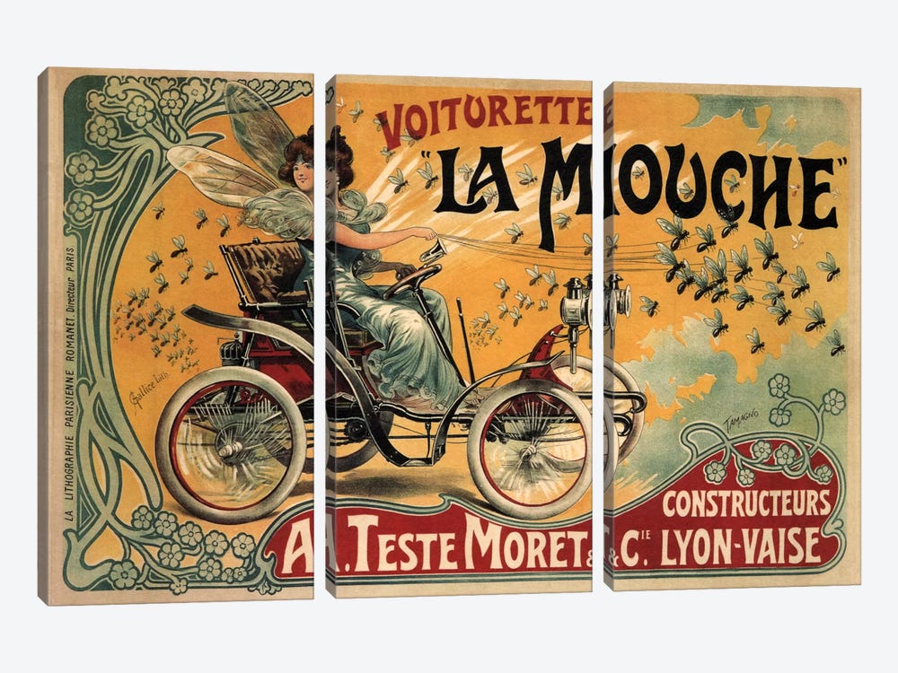 Voiturette La Mouche Advertising Vintage Poster by Unknown Artist 3-piece Art Print