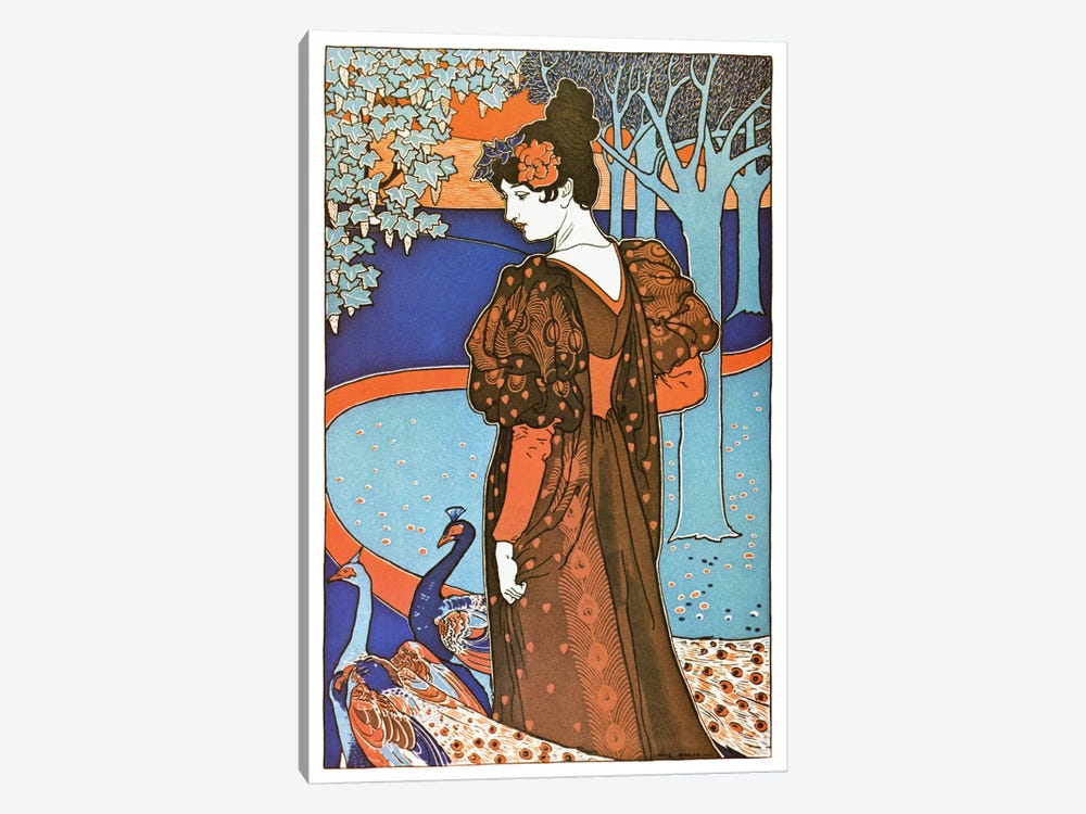 Lady with Peacocks (Art Nouveau) Advertising Vintage Poster by Unknown Artist 1-piece Art Print