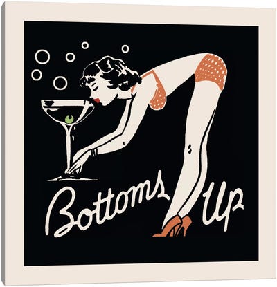 Bottoms Up - Vintage Ad Poster Canvas Art Print - Cocktail & Mixed Drink Art