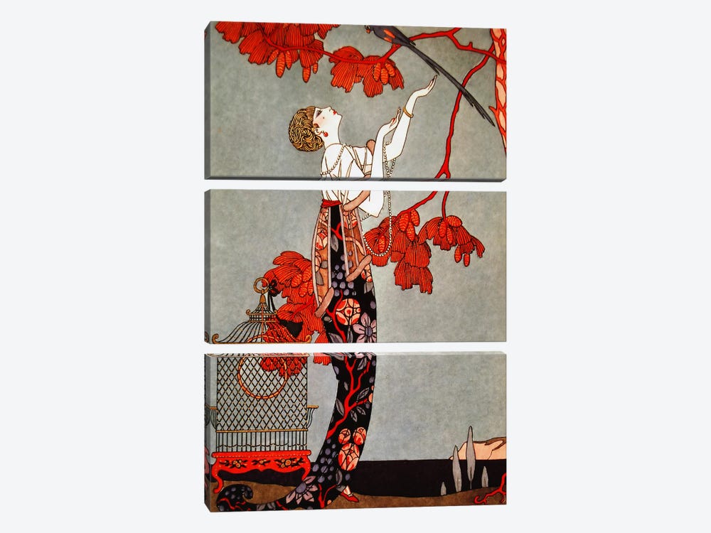 1914 Oriental Red by George Barbier 3-piece Canvas Art