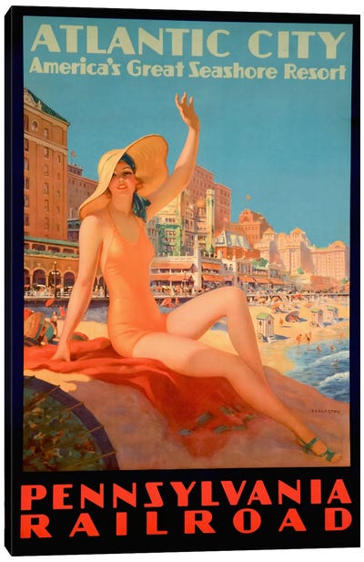 Atlantic City Bathing Pa Line Canvas Art Print - New Jersey Art