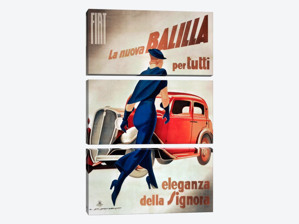 Fiat Balilla Vintage Automobile Advertisement by Vintage Apple Collection 3-piece Canvas Art Print