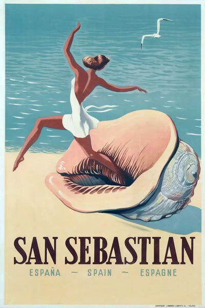 Large Coastal Art - Canvas Prints: San Sebastian by Vintage Apple Collection